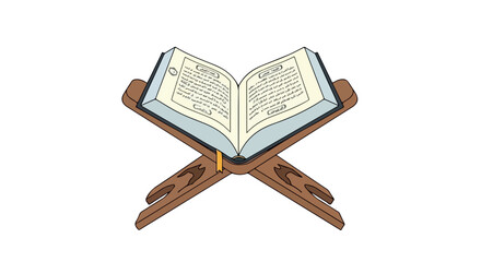 Illustration of an open book on a wooden lectern against a plain white background with a simple and informative style.