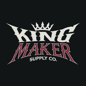 King maker supply co. vintage inspired typography logo with crown illustration