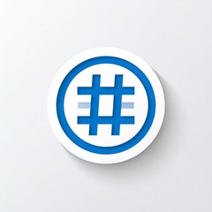 Obraz premium Modern blue and white hashtag symbol illustration in a circular 3D style, shadow