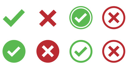 Obraz premium Collection of green checkmark and red cross icons on Transparent Background for approval and rejection concepts.