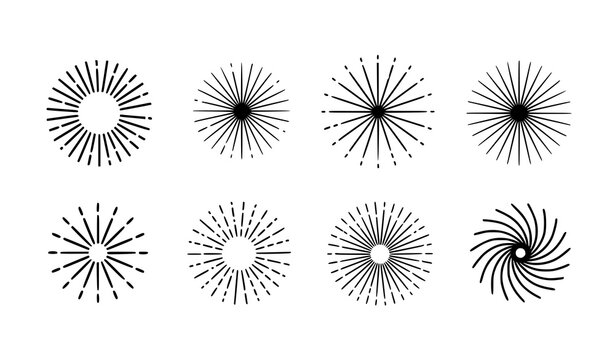 Radial lines glyph icon set vector abstract radiating line elements isolated on transparent background