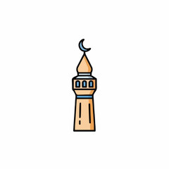 Obraz premium Stylized Minaret Tower with Crescent Moon Symbol Against White Background Simple Islamic Architecture Illustration