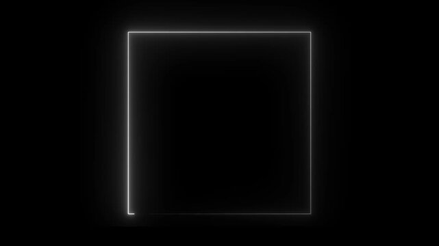 4k Abstract square neon glowing frame rectangle animation in white color 4k video. neon Rectangle icon animation. on a black background.