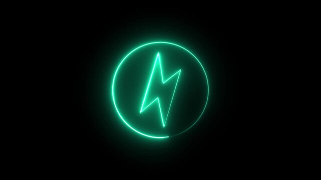 Futuristic glowing charging icon animation in all the video with vibrant neon effects. Black background. 