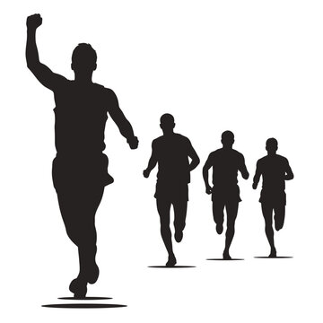 Winning Marathon Runner Silhouette Celebrates Victory Over Competitors