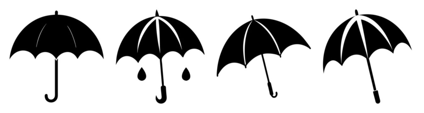 Four black umbrellas open in a row minimalist design vector illustration rainy weather protection