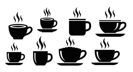 Coffee Cup Silhouette Icons Set &ndash; Hot Drink Mug Vector Collection