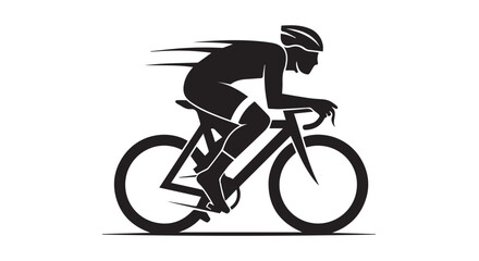 Fototapeta premium Silhouette of a cyclist riding a bicycle at high speed, wearing a helmet, in a dynamic pose, on a Transparent Background.