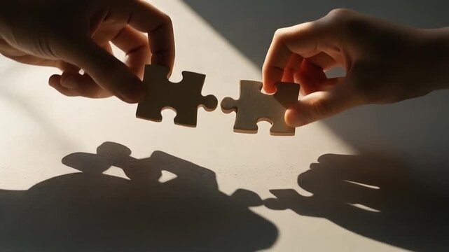 Hands Connecting Puzzle Pieces Teamwork Solution Partnership Problem Solving Concept.