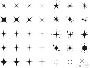 Vector set of different black sparkles icons.
クロスハッチのイラストセット.
様々なキラキラアイコンのセット.