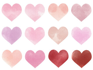 水彩風ハートセット　暖色くすみカラー