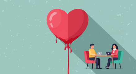 Two individuals at a table with laptops, under a large bleeding heart