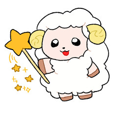 Obraz premium Cute sheep holding star wand magical mascot illustration isolated on transparent background
