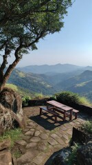 Fototapeta premium Scenic viewpoint with picnic table in nature