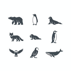 Obraz premium Arctic Animals Silhouette Set Illustration.
