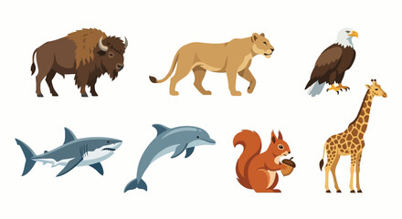 Fototapeta premium Diverse Set of Wild Animals.