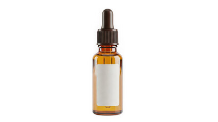 Fototapeta premium Brown glass dropper bottle with white label isolated on transparent background