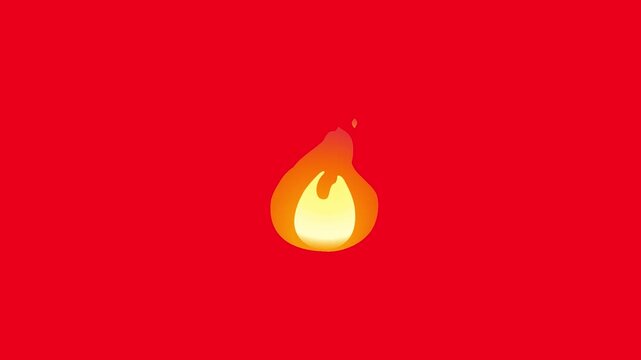 Perfect seamless infinite looping 2D flat motion graphic. Classic fire emoji burning with soft natural smooth organic flickering and swaying motion. Solid bright red background.