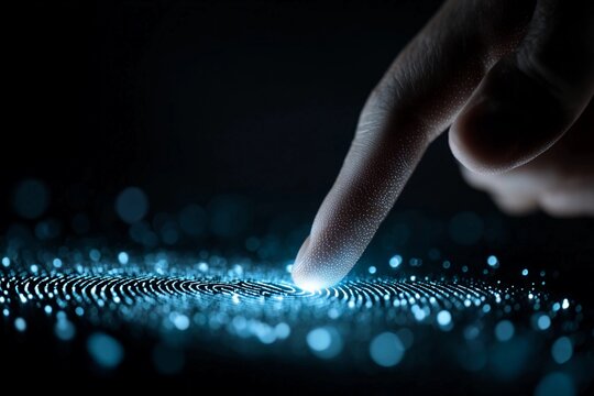 Finger touches surface with light display showing unique patterns at night