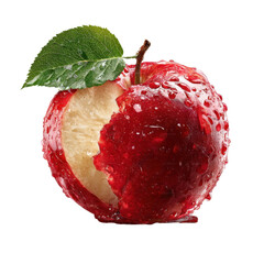 Fresh bitten red apple juicy fruit PNG with transparent background 