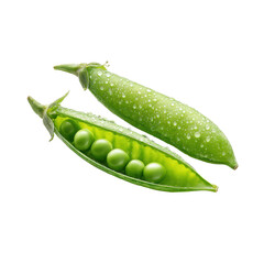 Fresh green peas in open pod with transparent background