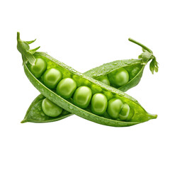 Fresh green peas in open pod with transparent background