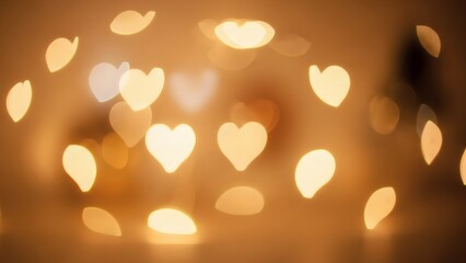 Glowing Heart Shaped Lights on Brown Background.