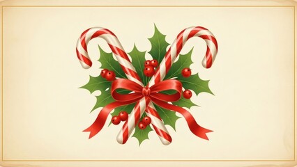 Vintage Christmas Holly Decoration with Candy Canes.