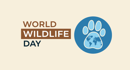 Fototapeta premium World Wildlife Day awareness campaign logo with paw print and globe