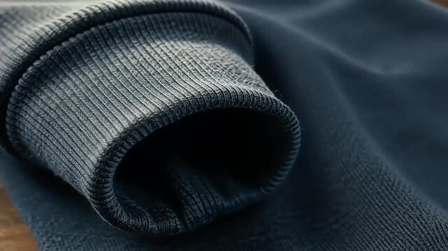 Close-up of a navy fabric roll on a wooden surface