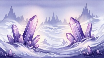 Mystical Crystals in Purple Ocean Waves.