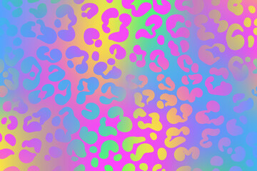 Vibrant rainbow cheetah texture with colorful irregular dots. Neon safari background with bright ombre spots. Abstract dalmatian design for modern wallpaper projects. Vector illustration © Sasha