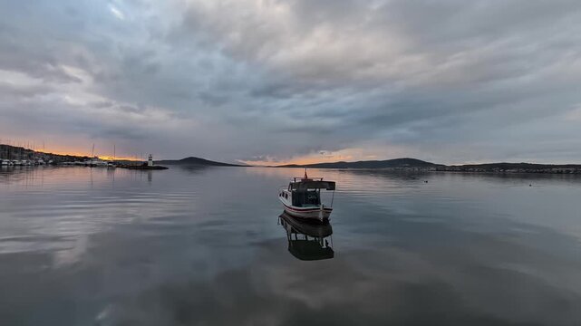 As the sun sets in the quaint and slow Aegean town of Ayvalık, the calm sea and tranquility.