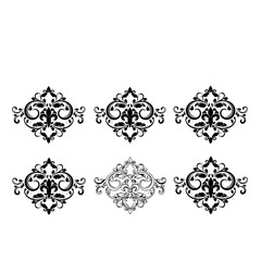 Obraz premium Six Ornate Damask Style Decorative Flourishes and Accents in Black and White Vector Graphics