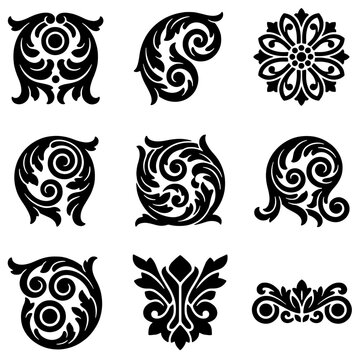 A collection of intricate vintage ornamental scrollwork flourishes, perfect for elegant design projects and classic decor elements in vector format