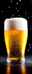 Refreshing Pilsner Beer Pour with Bubbles Captured in a Dark Studio Environment Highlighting the Rich Golden Color and Foam Texture for Beer Enthusiasts and Photography Lovers