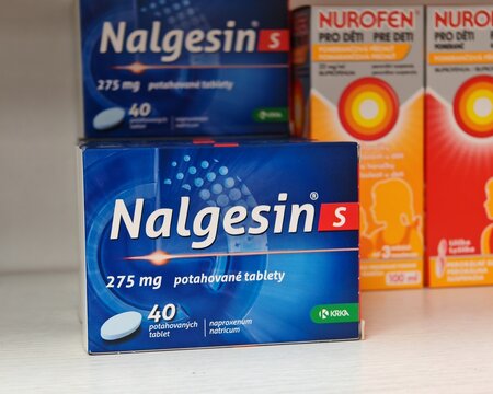 Prague,Czech Republic-23.01.2026: Nalgesin S containing naproxen used for relief of pain and inflammation
