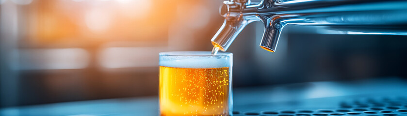 Refreshing Craft Beer Pilsner Pouring at a Vibrant Brewery Bar Capturing the Essence of Artisan Brewing Warm Atmosphere Close-Up View Craftsmanship and Flavor