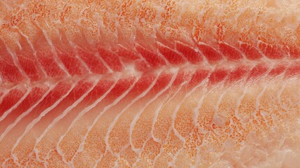 Close-up of raw catfish fillet showing fresh fish texture and structure, ideal for seafood industry, healthy eating, cooking ingredients, culinary preparation, and food concept