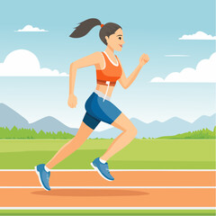 Obraz premium Energetic Young Woman Running Outdoors on a Track, Illustrating a Healthy and Active Lifestyle for Fitness Enthusiasts