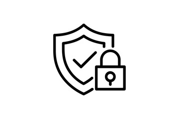 A minimalist vector graphic of a shield with a checkmark and a padlock, symbolizing security and protection.