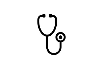 A simple black stethoscope icon on a white background