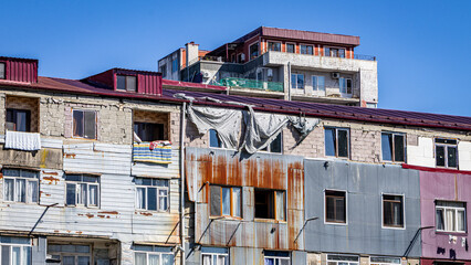 Fototapeta premium Batumi, Georgia. Old architecture Soviet heritage, Soviet-era apartment building