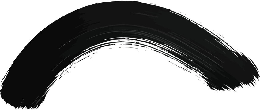 A bold black brush stroke on a white background creates a simple yet striking visual effect.