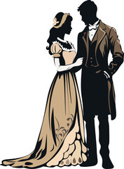 Fototapeta premium silhouette of a loving couple at a ball, Gregorian couple