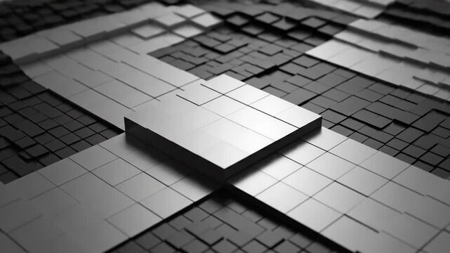 Dynamic grayscale geometric pattern with raised and sunken cubes