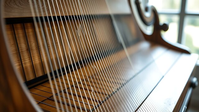 harpsichord. Baroque harpsichord with open lid revealing its strings and plectra. event programs, museum guides, designed for cultural heritage projects and event programs, preserves heritage.