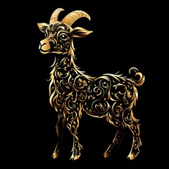 Ornate golden goat silhouette on black