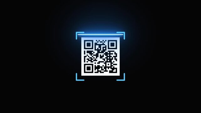 QR Code Scanning Concept with Glowing Effect on Dark Background Animated Motion Graphic