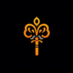 Ornate golden key design with floral motifs